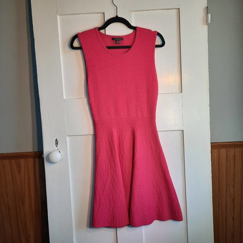 EVA LONGORIA Pink Sleeveless Textured Fit and Flare Mini Dress MEDIUM